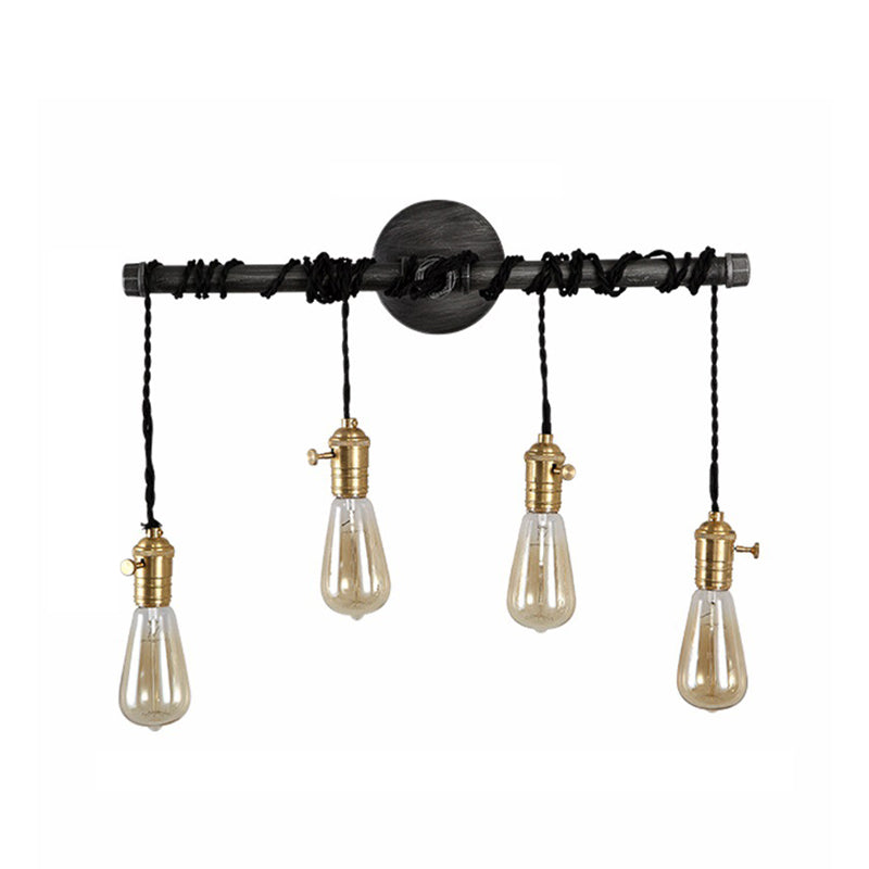 Black Metal Sconce Light With Hanging Shade - Industrial Wall Mounted Lighting For Dining Room