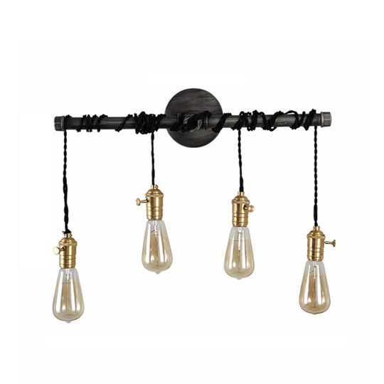 Black Metal Sconce Light With Hanging Shade - Industrial Wall Mounted Lighting For Dining Room