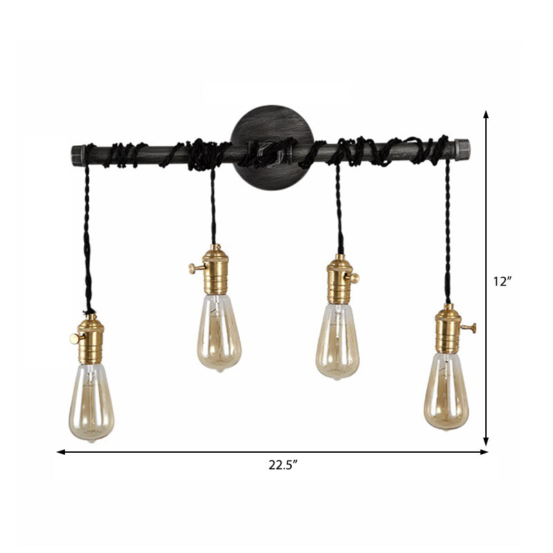 Black Metal Sconce Light With Hanging Shade - Industrial Wall Mounted Lighting For Dining Room