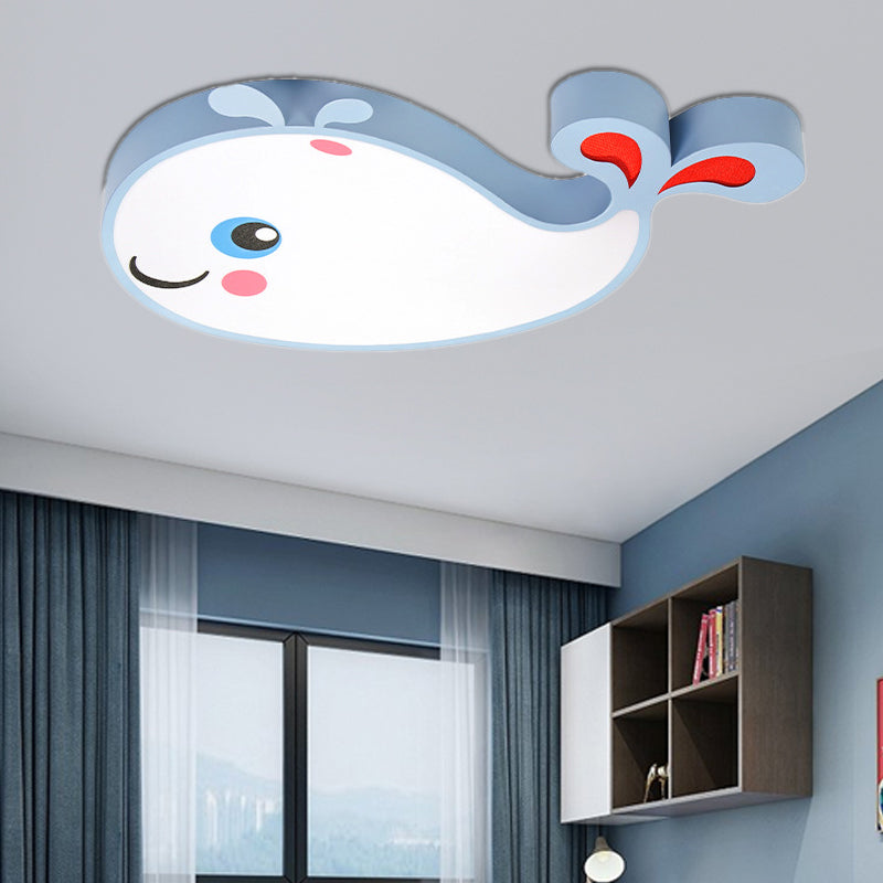 Whale Shaped Kids LED Flush Mount Pendant Light for Bedroom - Blue/Pink Acrylic, White Light