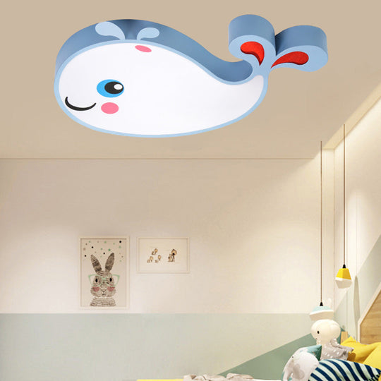 Whale Shaped Kids LED Flush Mount Pendant Light for Bedroom - Blue/Pink Acrylic, White Light