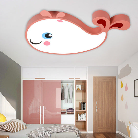 Whale Shaped Kids LED Flush Mount Pendant Light for Bedroom - Blue/Pink Acrylic, White Light