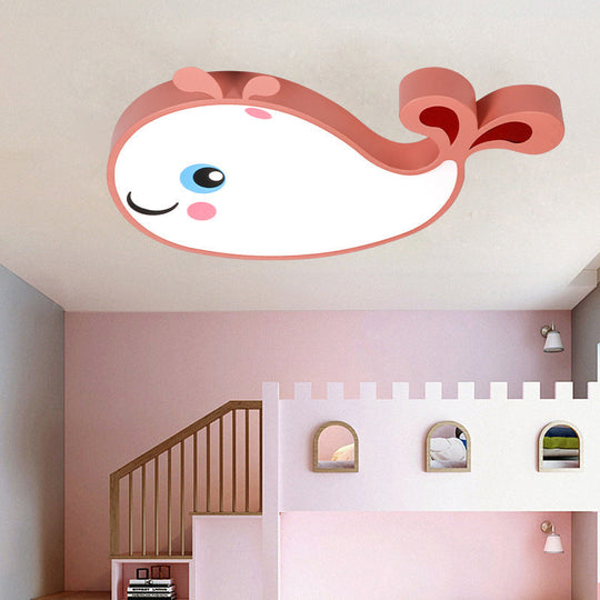 Whale Shaped Kids LED Flush Mount Pendant Light for Bedroom - Blue/Pink Acrylic, White Light