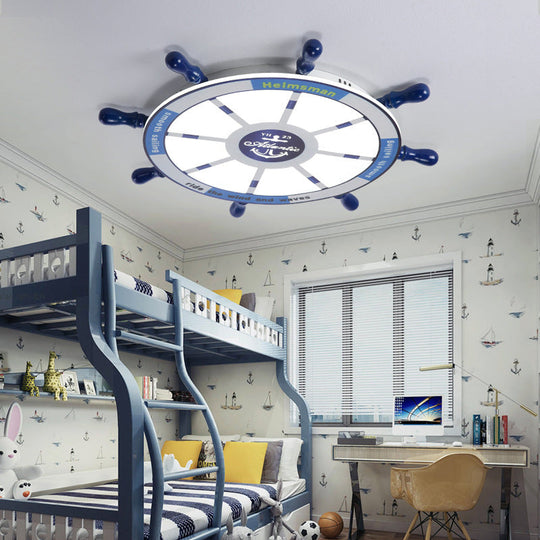 Blue Flush Pendant Light with Integrated LED for Kids' Room - Modern Rudder Design