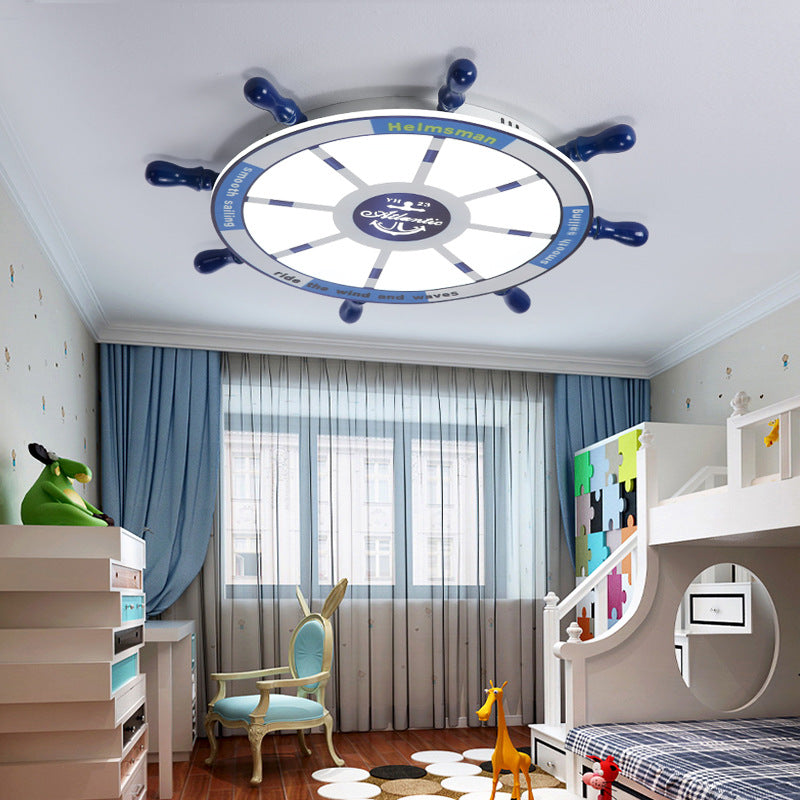 Blue Flush Pendant Light with Integrated LED for Kids' Room - Modern Rudder Design