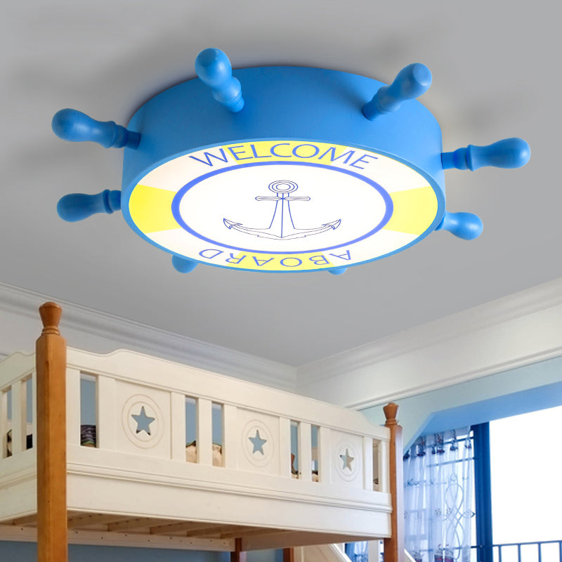 Kids LED Flush Mount Ceiling Light with Rudder Acrylic Shade - Blue/Yellow, 16"/19.5" Wide