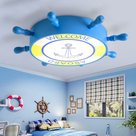 Kids LED Flush Mount Ceiling Light with Rudder Acrylic Shade - Blue/Yellow, 16"/19.5" Wide