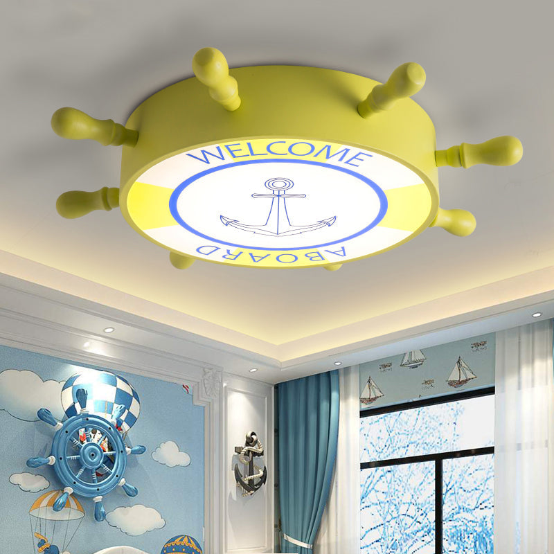 Kids LED Flush Mount Ceiling Light with Rudder Acrylic Shade - Blue/Yellow, 16"/19.5" Wide