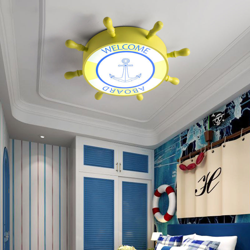 Kids LED Flush Mount Ceiling Light with Rudder Acrylic Shade - Blue/Yellow, 16"/19.5" Wide