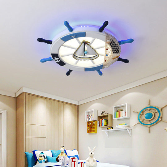 Modern Wooden Rudder LED Flushmount Ceiling Light in Warm/White for Kids