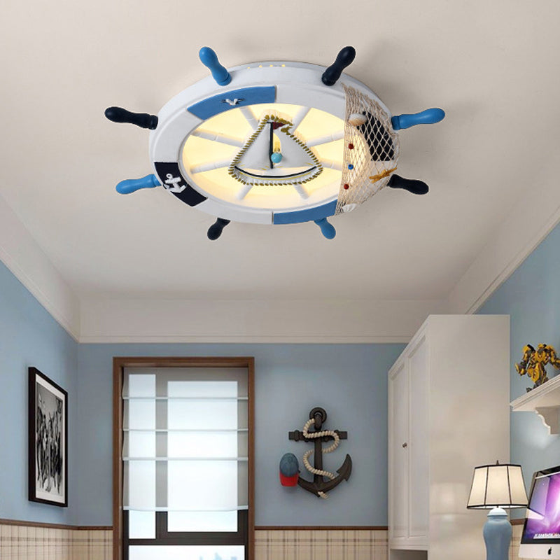 Modern Wooden Rudder LED Flushmount Ceiling Light in Warm/White for Kids