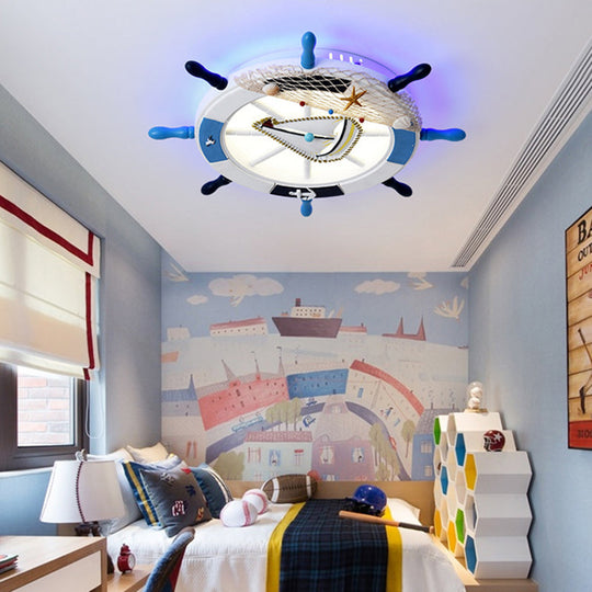 Modern Wooden Rudder LED Flushmount Ceiling Light in Warm/White for Kids