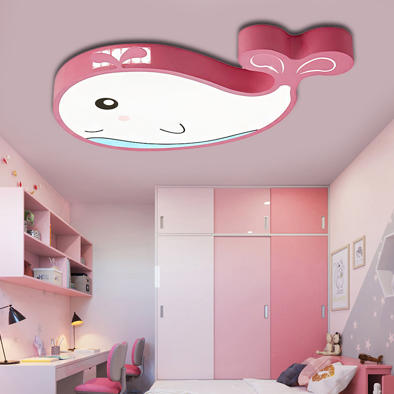 Whale Flush Mount LED Light for Kids' Bedroom in Blue/Pink