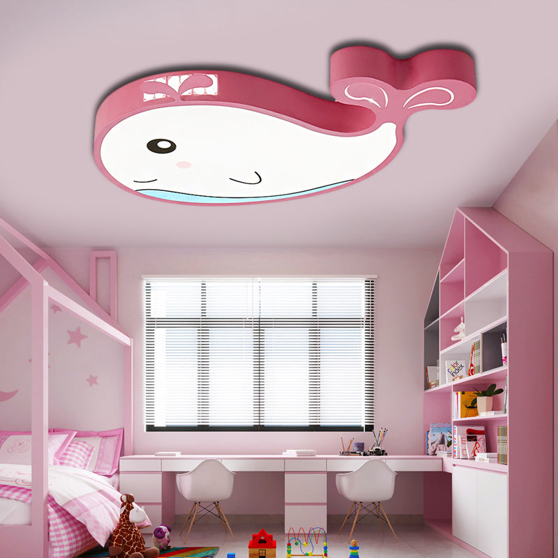 Whale Flush Mount LED Light for Kids' Bedroom in Blue/Pink