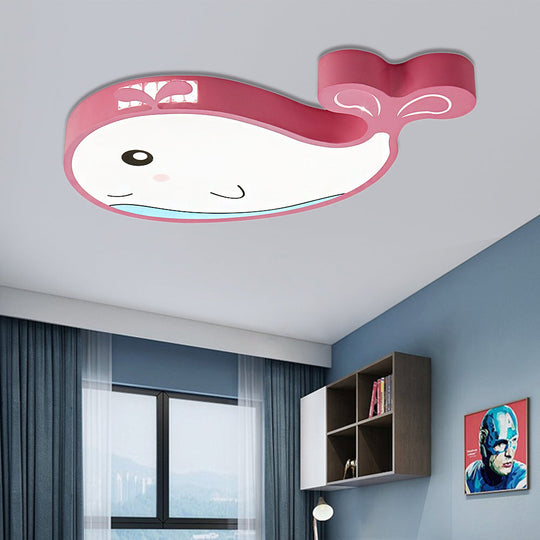 Whale Flush Mount LED Light for Kids' Bedroom in Blue/Pink