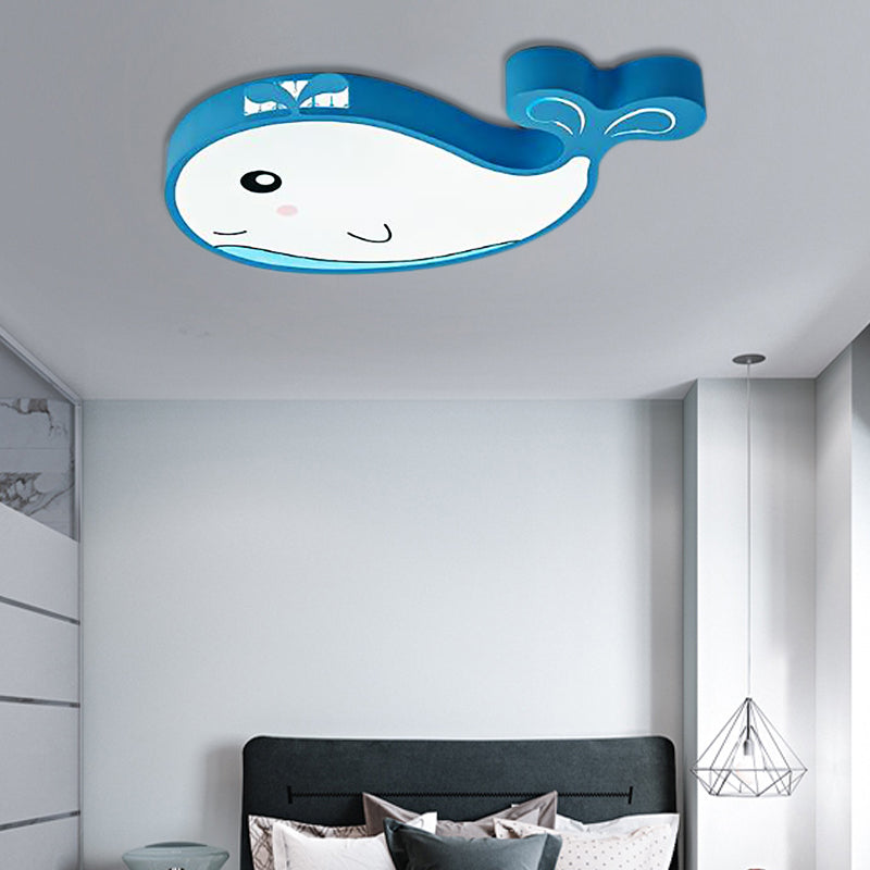 Whale Flush Mount Led Light For Kids Bedroom In Blue/Pink Blue