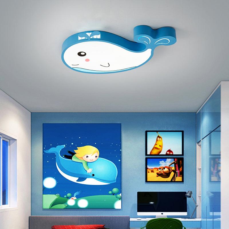 Whale Flush Mount LED Light for Kids' Bedroom in Blue/Pink