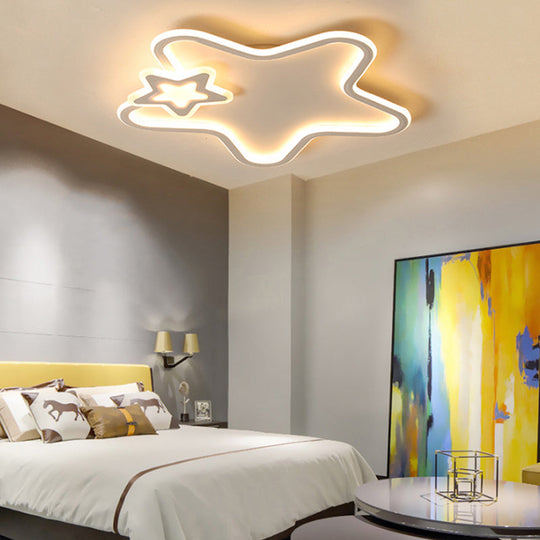 Kids Star-Shaped Flush Mount Ceiling Light Fixture - Aluminum And Acrylic Construction Warm/White