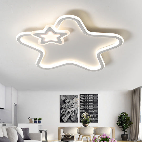 Kids Star-Shaped Flush Mount Ceiling Light Fixture - Aluminum and Acrylic Construction - Warm/White LED Lighting - Black/White Colors