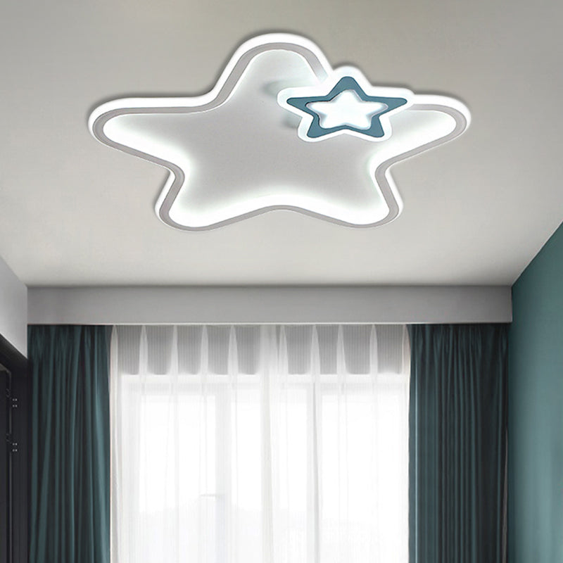 Kids Star-Shaped Flush Mount Ceiling Light Fixture - Aluminum and Acrylic Construction - Warm/White LED Lighting - Black/White Colors