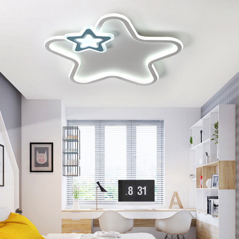 Kids Star-Shaped Flush Mount Ceiling Light Fixture - Aluminum and Acrylic Construction - Warm/White LED Lighting - Black/White Colors