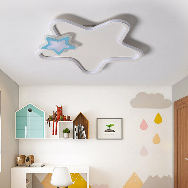 Kids Star-Shaped Flush Mount Ceiling Light Fixture - Aluminum and Acrylic Construction - Warm/White LED Lighting - Black/White Colors