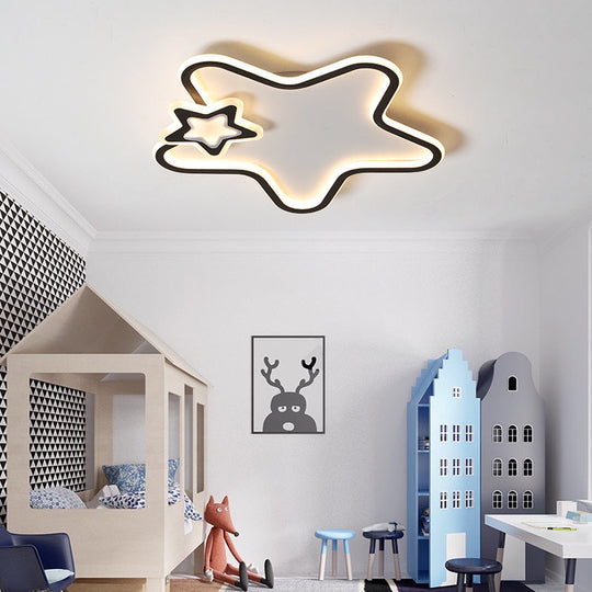 Kids Star-Shaped Flush Mount Ceiling Light Fixture - Aluminum and Acrylic Construction - Warm/White LED Lighting - Black/White Colors