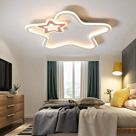 Kids Star-Shaped Flush Mount Ceiling Light Fixture - Aluminum and Acrylic Construction - Warm/White LED Lighting - Black/White Colors