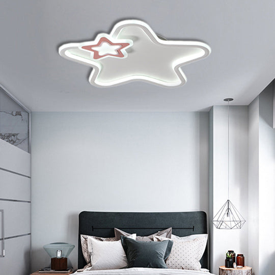 Kids Star-Shaped Flush Mount Ceiling Light Fixture - Aluminum and Acrylic Construction - Warm/White LED Lighting - Black/White Colors