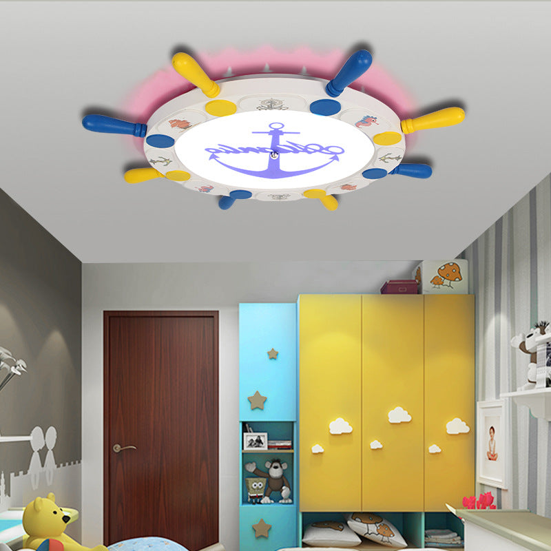 Rudder Design Flushmount Ceiling Light for Kids Room, with LED in Yellow