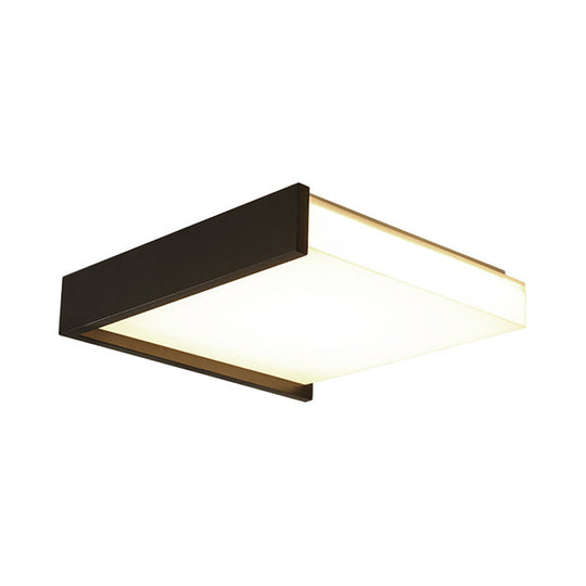 LED Flush Ceiling Light for Bedroom - 16"/19.5" Wide, Black/White with Warm/White Light and Brick Acrylic Shade