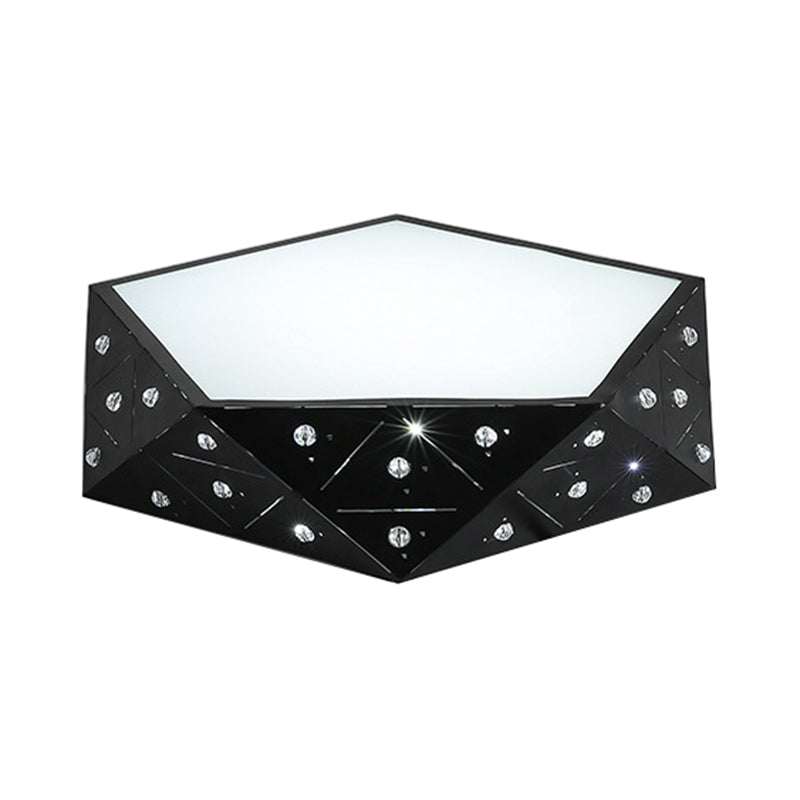 Modern Geometric Flushmount Nordic LED Light - Crystal Accents, Black/White, 16"/19.5" Wide