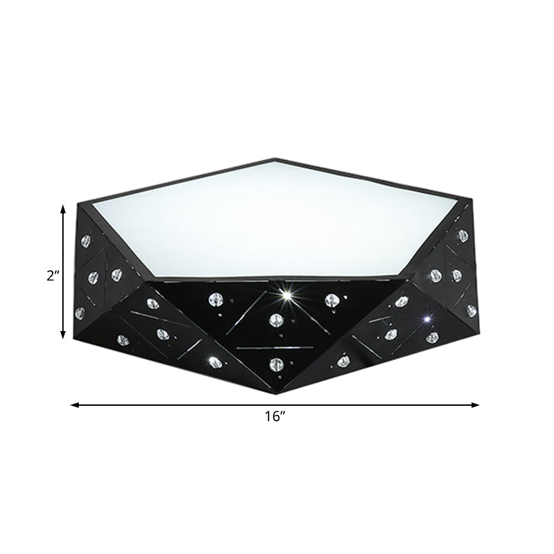 Modern Geometric Flushmount Nordic LED Light - Crystal Accents, Black/White, 16"/19.5" Wide