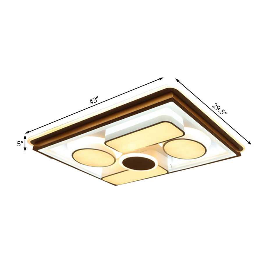 Minimalist LED Flush Light in Brown with Acrylic Shade - Round/Rectangular Ceiling Lighting Fixture - Warm/White/Natural Light