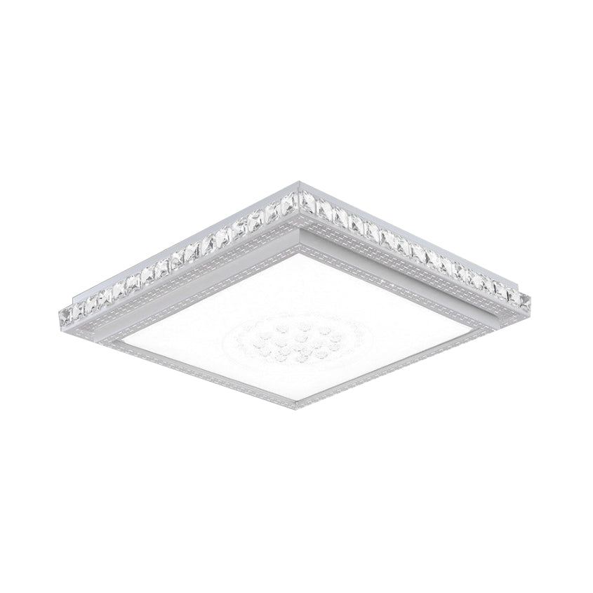 23.5-42.5" Wide LED Ceiling Flush Mount Bedroom Lamp - White Flush Light with Acrylic Shade & Crystal Accents