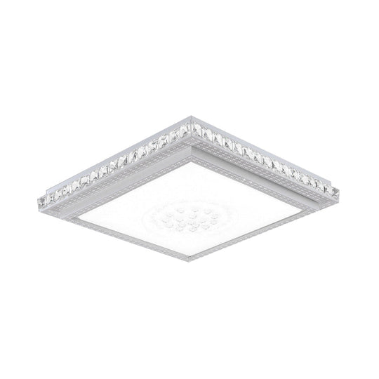 23.5-42.5" Wide LED Ceiling Flush Mount Bedroom Lamp - White Flush Light with Acrylic Shade & Crystal Accents