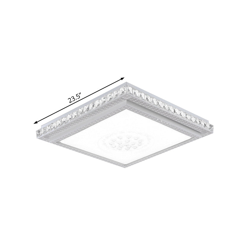 23.5-42.5" Wide LED Ceiling Flush Mount Bedroom Lamp - White Flush Light with Acrylic Shade & Crystal Accents