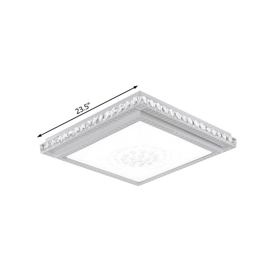 23.5-42.5" Wide LED Ceiling Flush Mount Bedroom Lamp - White Flush Light with Acrylic Shade & Crystal Accents