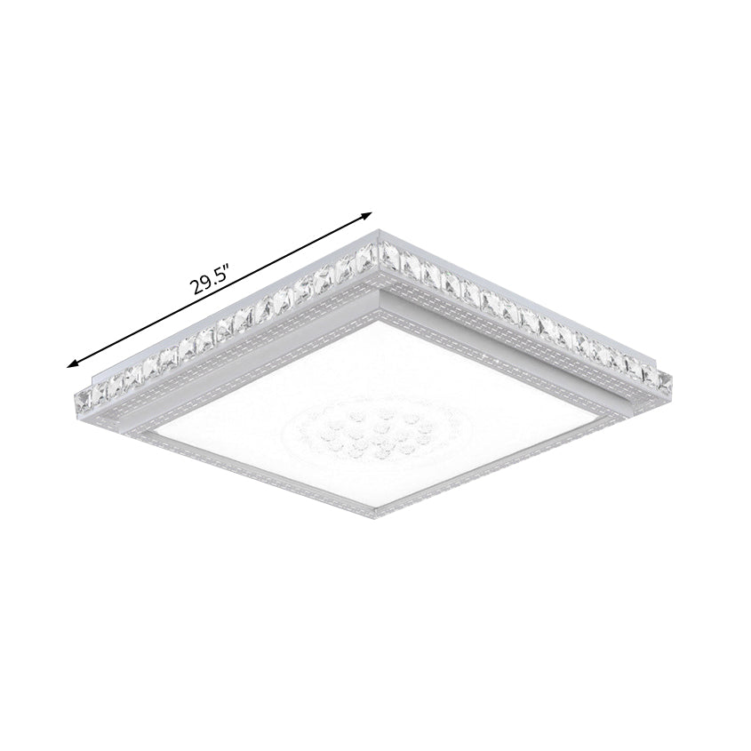 23.5-42.5" Wide LED Ceiling Flush Mount Bedroom Lamp - White Flush Light with Acrylic Shade & Crystal Accents