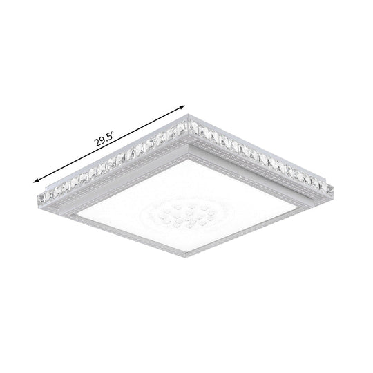 23.5-42.5" Wide LED Ceiling Flush Mount Bedroom Lamp - White Flush Light with Acrylic Shade & Crystal Accents