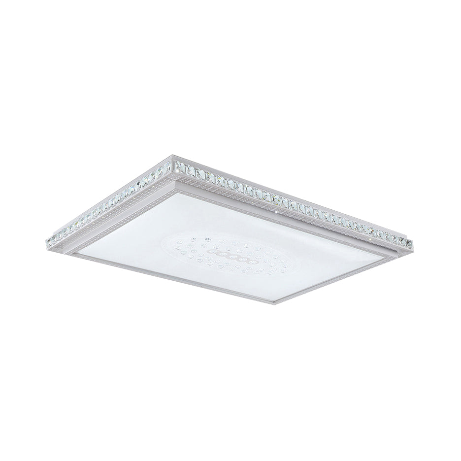 23.5-42.5 Wide Led Ceiling Flush Mount Bedroom Lamp - White Light With Acrylic Shade & Crystal