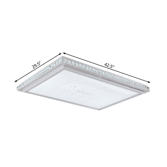 23.5-42.5 Wide Led Ceiling Flush Mount Bedroom Lamp - White Light With Acrylic Shade & Crystal