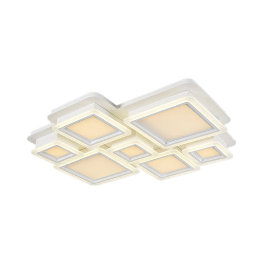 White Flush Mount Ceiling Lamp - 4/7 Lights, Brick Acrylic Shade, Ideal for Living Room Lighting