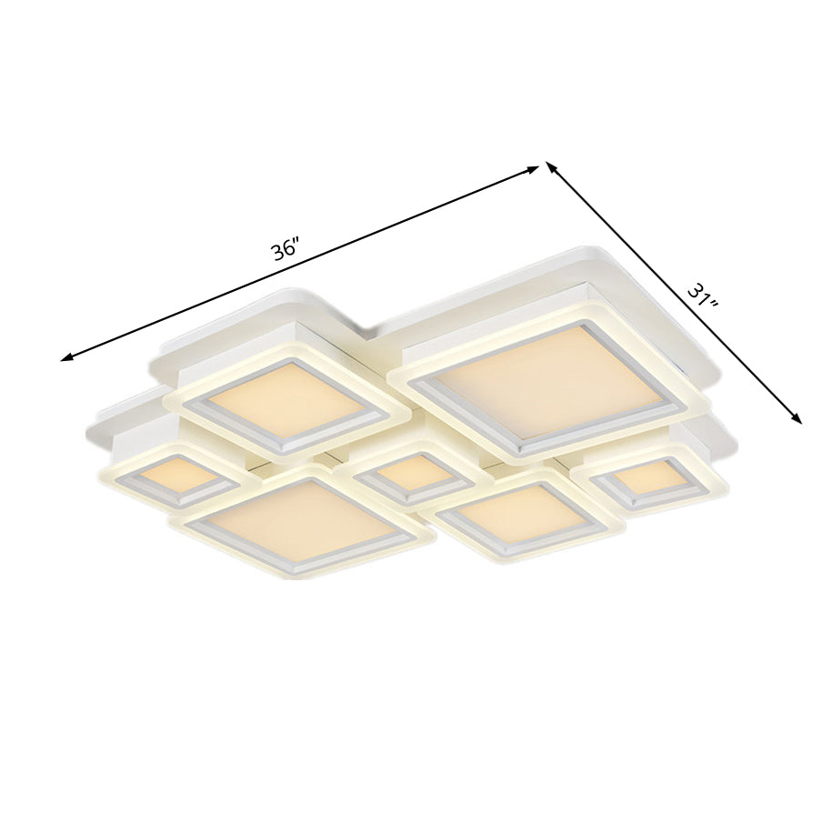 White Flush Mount Ceiling Lamp - 4/7 Lights, Brick Acrylic Shade, Ideal for Living Room Lighting