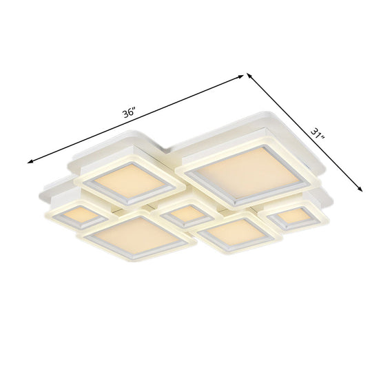 White Flush Mount Ceiling Lamp - 4/7 Lights, Brick Acrylic Shade, Ideal for Living Room Lighting