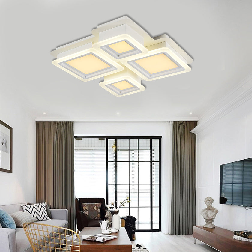 White Flush Mount Ceiling Lamp - 4/7 Lights, Brick Acrylic Shade, Ideal for Living Room Lighting