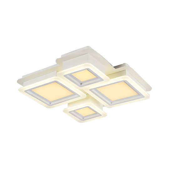 White Flush Mount Ceiling Lamp - 4/7 Lights, Brick Acrylic Shade, Ideal for Living Room Lighting