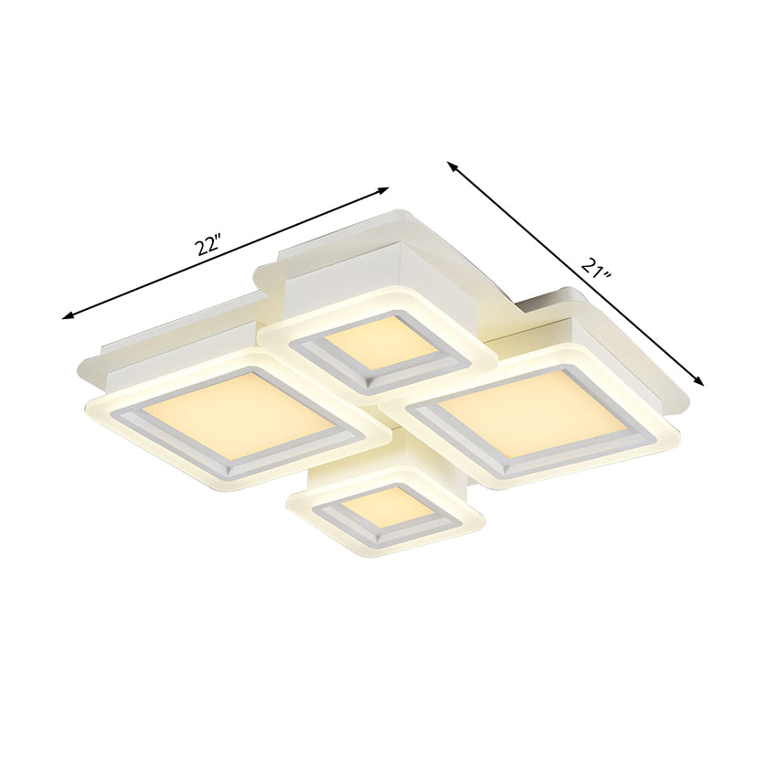 White Flush Mount Ceiling Lamp - 4/7 Lights, Brick Acrylic Shade, Ideal for Living Room Lighting