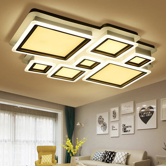 White Flush Mount Ceiling Lamp - 4/7 Lights, Brick Acrylic Shade, Ideal for Living Room Lighting