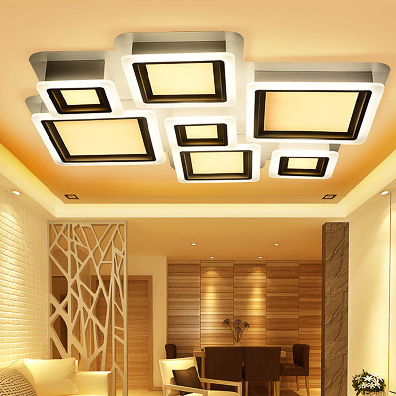 White Flush Mount Ceiling Lamp - 4/7 Lights, Brick Acrylic Shade, Ideal for Living Room Lighting